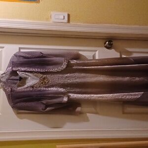 KOMAROV LIGHT GREY W/BEADING SHEAR CRINKLE DRESS W/ JACKET SIZE L